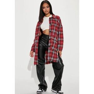 Fashion Nova NWT Women Red Black Plaid Long Sleeve Flannel Top Medium Fall Chic